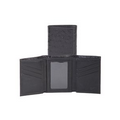 Ostrich Embossed Calf Leather Tri Fold Wallet w/ ID Window